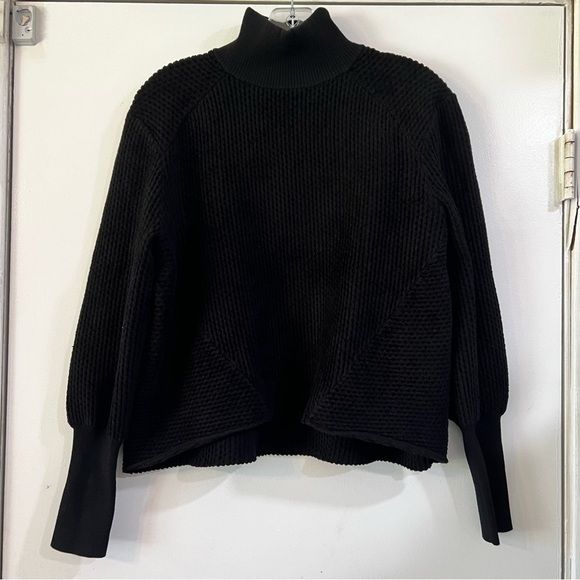 Frame All Black Ribbed Textured Mock Neck Sweater Chenille Boxy Balloon Revolve - Picture 1 of 9